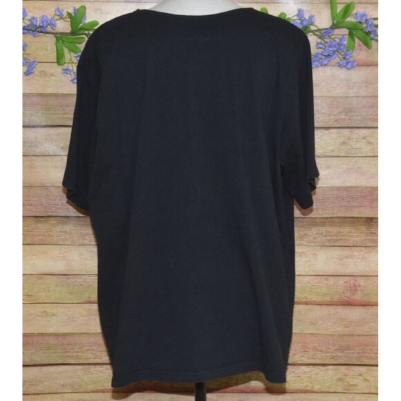Bob Mackie Wearable Black Short Sleeve Blouse Top Size 2X Silver Necklace Design - Picture 5 of 8